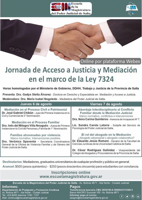 JORNADA DE ACCESO A JUSTICIA Y MEDIACIÓN EN EL MARCO DE LA LEY 7324