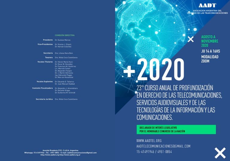 CONVENIO FACA NOA – AADT 23 CURSO ANUAL DE PROFUNDIZACION EN DERECHO DE LAS TELECOMUNICACIONES, SERVICIOS AUDIOVISUALES Y DE LAS TICs