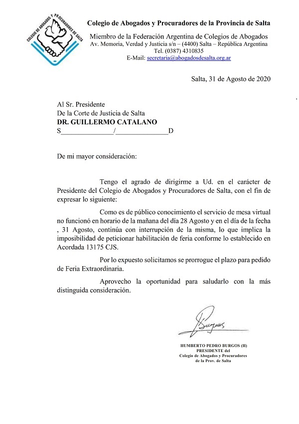 EL COLEGIO PIDIÓ PRORROGA PLAZO PARA SOLICITAR HABILITACIÓN DE FERIA ANTE LA CAÍDA DE LA MESA VIRTUAL