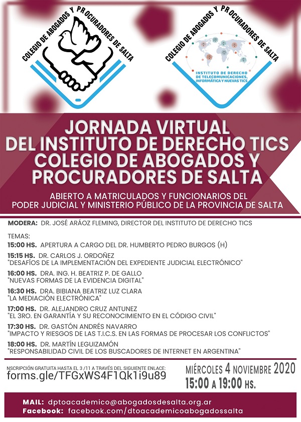 JORNADA VIRTUAL DEL INSTITUTO DE DERECHO TICS – COLEGIO DE ABOGADOS Y PROCURADORES DE SALTA