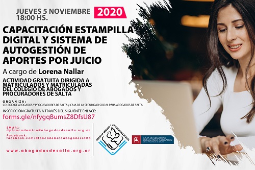 CAPACITACIÓN ESTAMPILLA DIGITAL Y SISTEMA DE AUTOGESTIÓN DE APORTES POR JUICIO – A cargo de Lorena Nallar