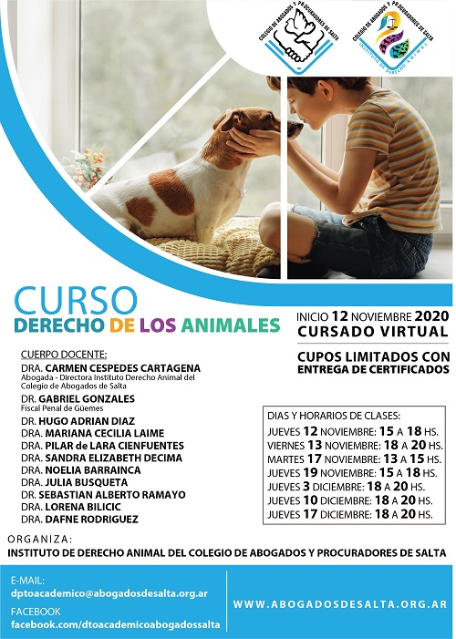 CURSO DERECHO DE LOS ANIMALES – INICIA 12 NOVIEMBRE