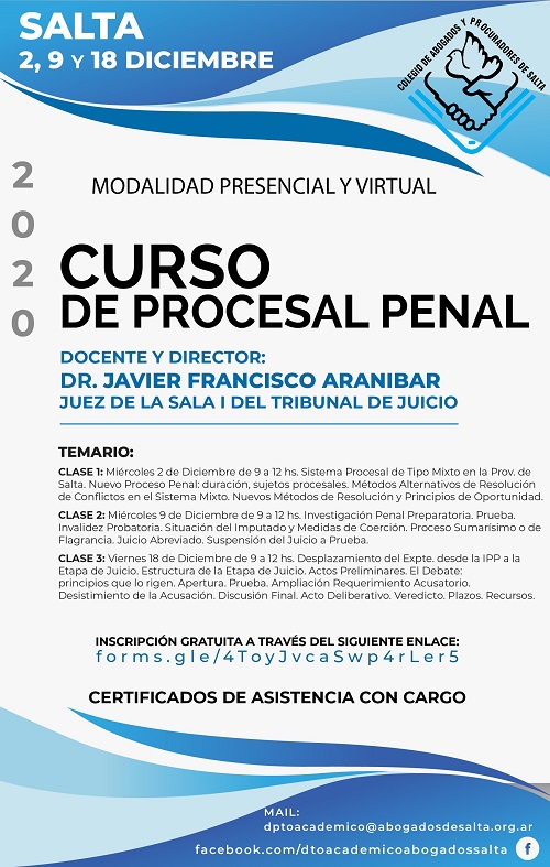 CURSO DE PROCESAL PENAL – DR. JAVIER FRANCISCO ARANIBAR