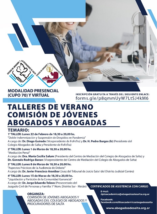 TALLERES DE VERANO COMISIÓN DE JÓVENES ABOGADOS Y ABOGADAS 2021
