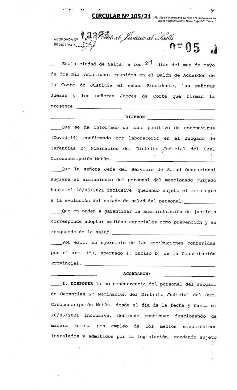 FUNCIONAMIENTO JUZGADO DE GARANTIAS SEGUNDA NOMINACION DE METAN