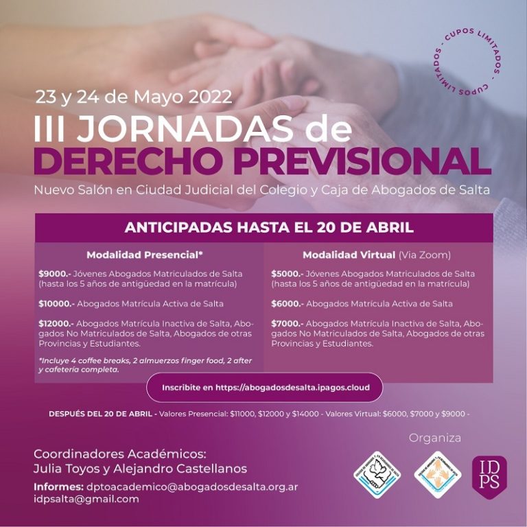 SALTA, 23 Y 24 DE MAYO DE 2022. 3ºJORNADAS DE DERECHO PREVISIONAL
