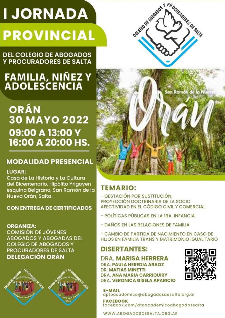 📚 ORAN                  I JORNADA PROVINCIAL DEL COLEGIO DE ABOGADOS Y PROCURADORES DE SALTA “FAMILIA, NIÑEZ Y ADOLESCENCIA”