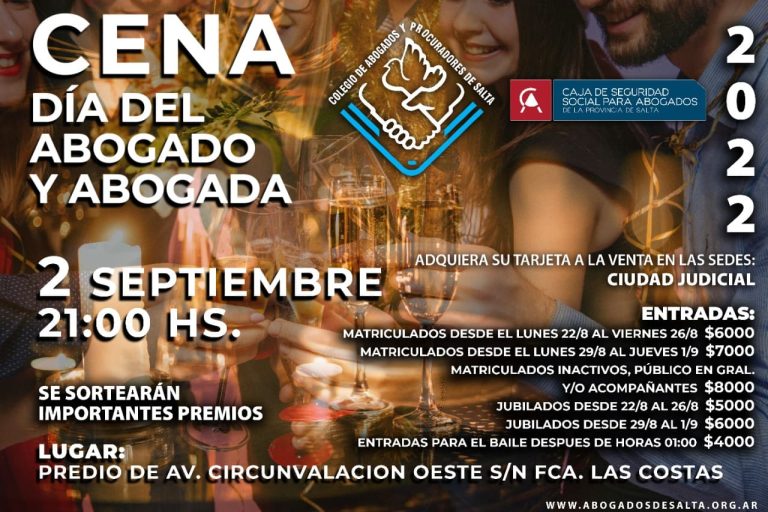 INFORMAMOS QUE LA SEDE DEL COLEGIO DE CIUDAD JUDICIAL ESTARÁ ABIERTA DE 9 a 14:00 PARA QUE PUEDAN RETIRAR/ADQUIRIR SUS ENTRADAS PARA LA CENA  DEL DIA DE HOY !!!