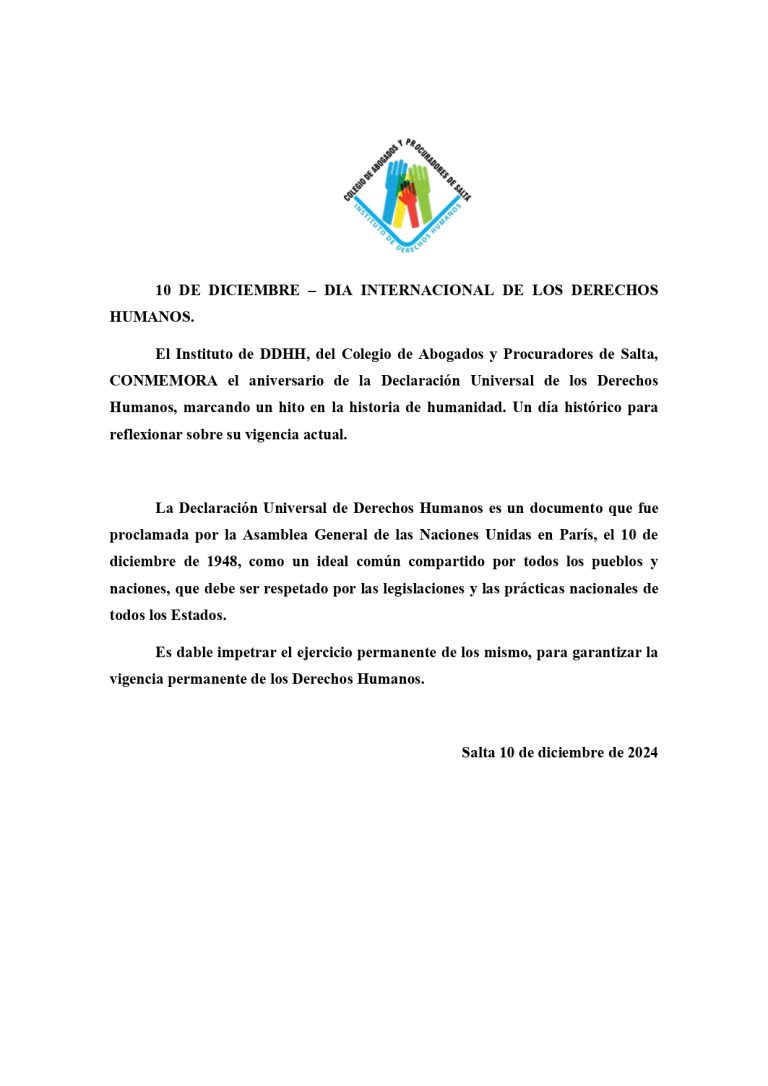 10 DE DICIEMBRE – DÍA INTERNACIONAL DE LOS DERECHOS HUMANOS