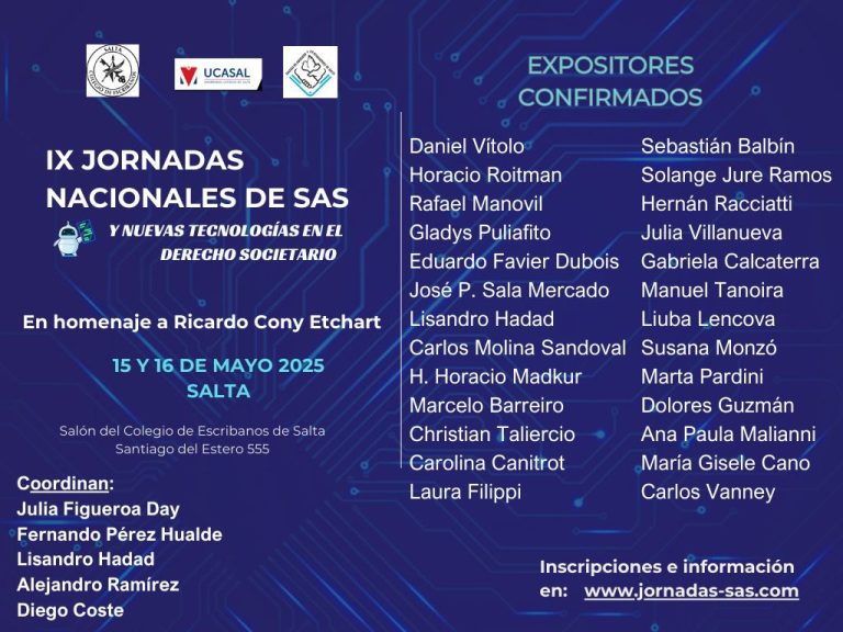 IX JORNADAS NACIONALES DE SAS Y NUEVAS TECNOLOGÍAS EN EL DERECHO SOCIETARIO